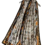 Feather & Floral Print Silk Scarf